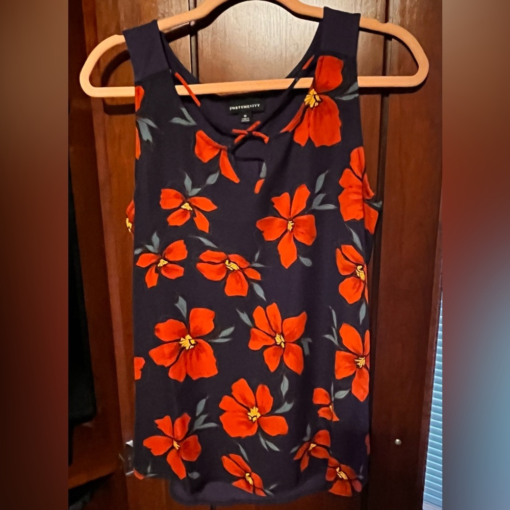 Fortune-Ivy Sleeveless blouse Red Floral Design